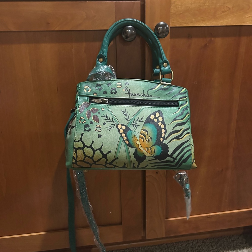 Anuschka Green and Yellow Satchel with Nature-Inspired Design